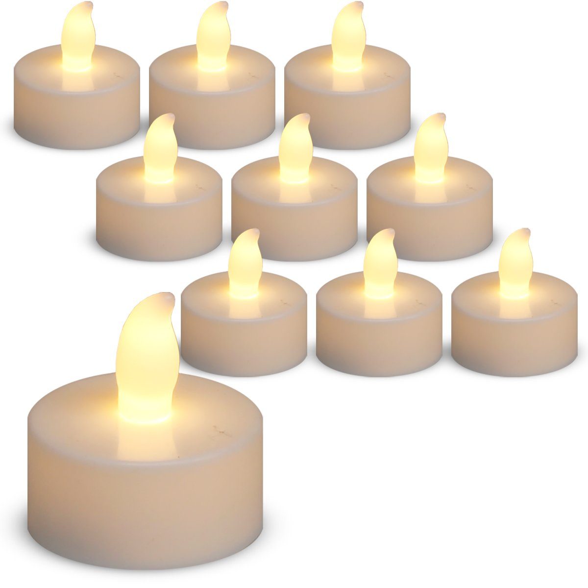 Dekolicht LED Teelichter 10er Set weiß mit realistischem Flackereffekt 3,5 cm