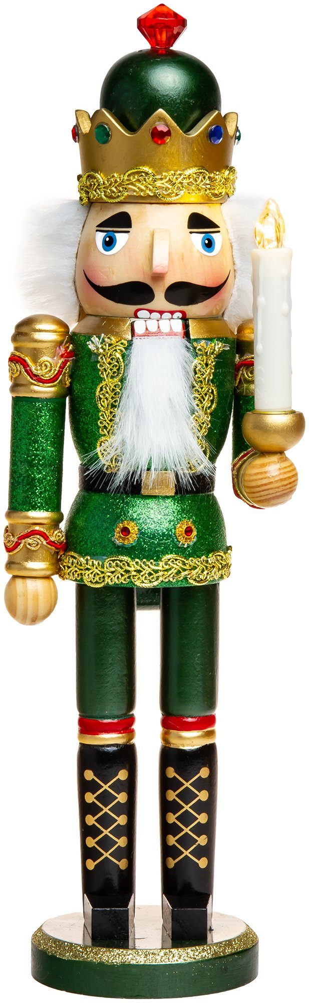 SIKORA Weihnachtsfigur NK-C XL Glitzer Deko Nussknacker aus Holz mit LED Kerze C03 grün - KÖNIG