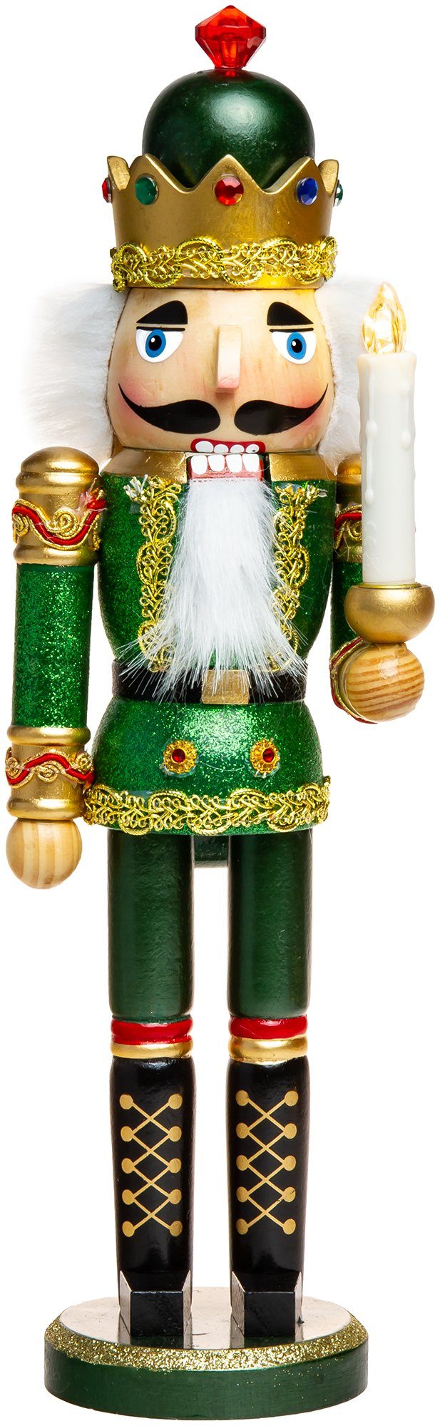 SIKORA Weihnachtsfigur NK-C XL Glitzer Deko Nussknacker aus Holz mit LED Kerze