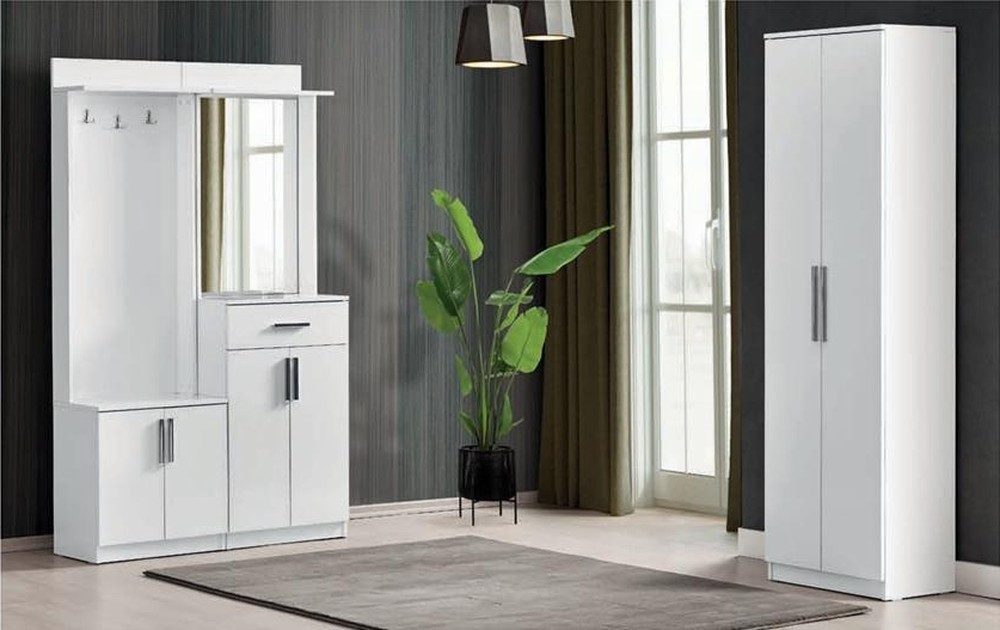 Xlmoebel Kleiderschrank Moderne Flurgarderobe mit Spiegel und Garderobenpaneel, 3 Module (Kleiderschrank, 3-St., Kleiderschrank) Made in Europa