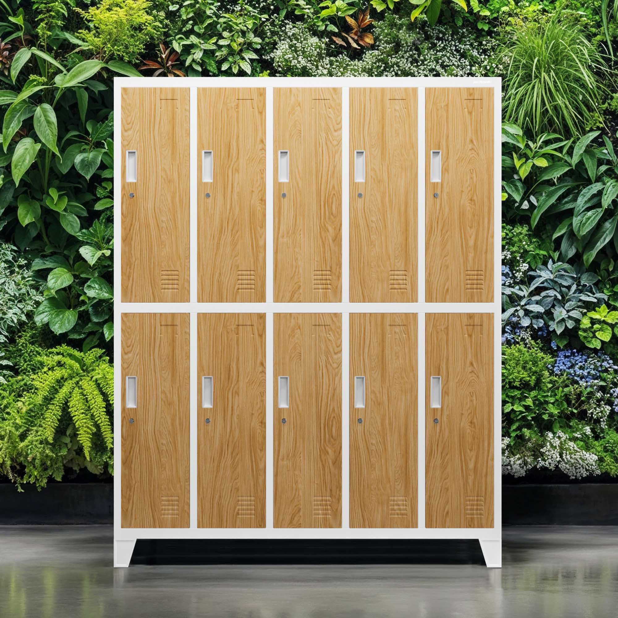 Jan Nowak Mehrzweckschrank Metall Kleiderspind 136 cm BARTEK 10 Fächer abschließbar Stahl (Stahl pulverbeschichtet PZH-zertifiziert) Garderobenschrank Schloss je Fach hoch robust 12 Farben PZH