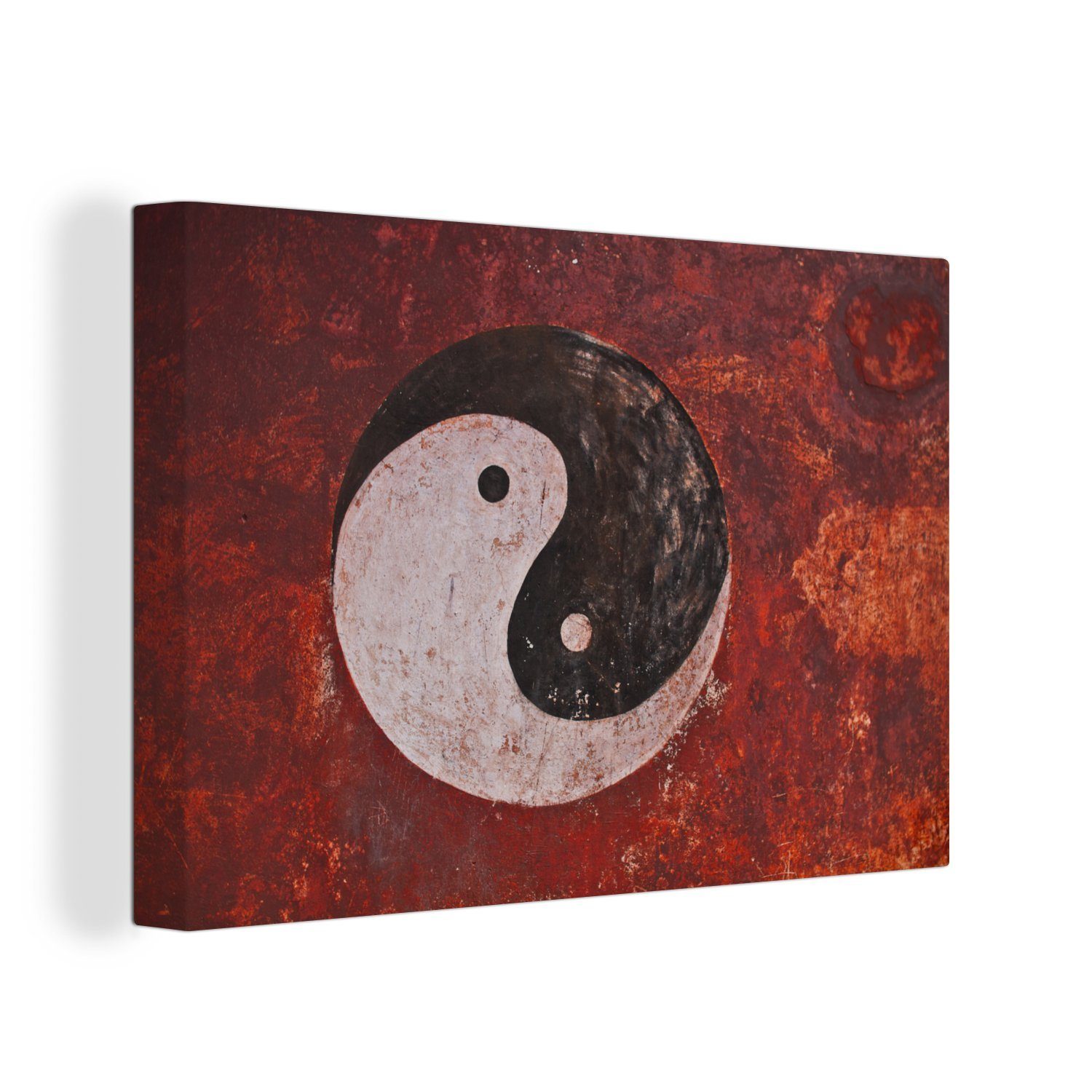 OneMillionCanvasses® Leinwandbild Wandgemälde von Yin und Yang in einem chinesischen Tempel, (1 St), Wandbild Leinwandbilder, Aufhängefertig, Wanddeko, 30x20 cm