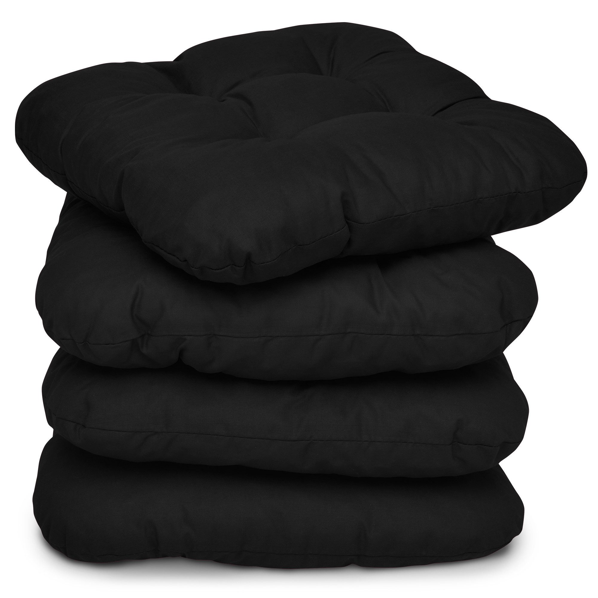 Beautissu Stuhlkissen 4er Set Sitzkissen Lisa Schwarz, 40x40x8cm, Indoor & Outdoor Kissen mit 8cm Schaumstoff Füllung, widerstandsfähig