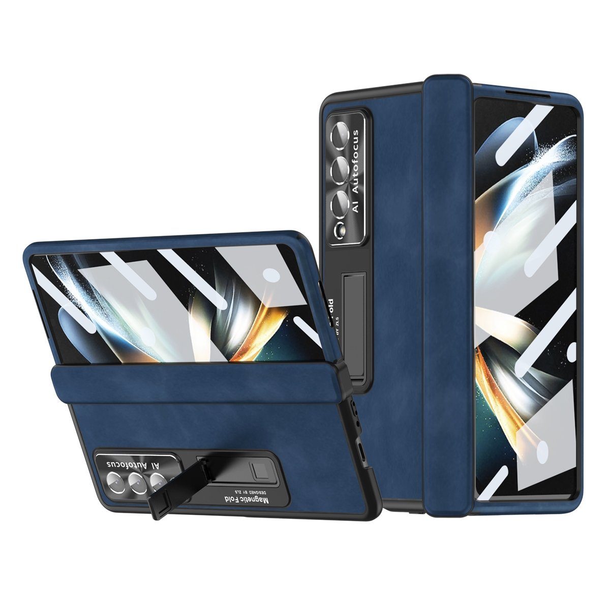 Wigento Handyhülle Für Samsung Galaxy Z Fold4 5G All-inclusive 360 Grad  Napa Magnetische Handy Tasche Etuis Dunkelblau Neu