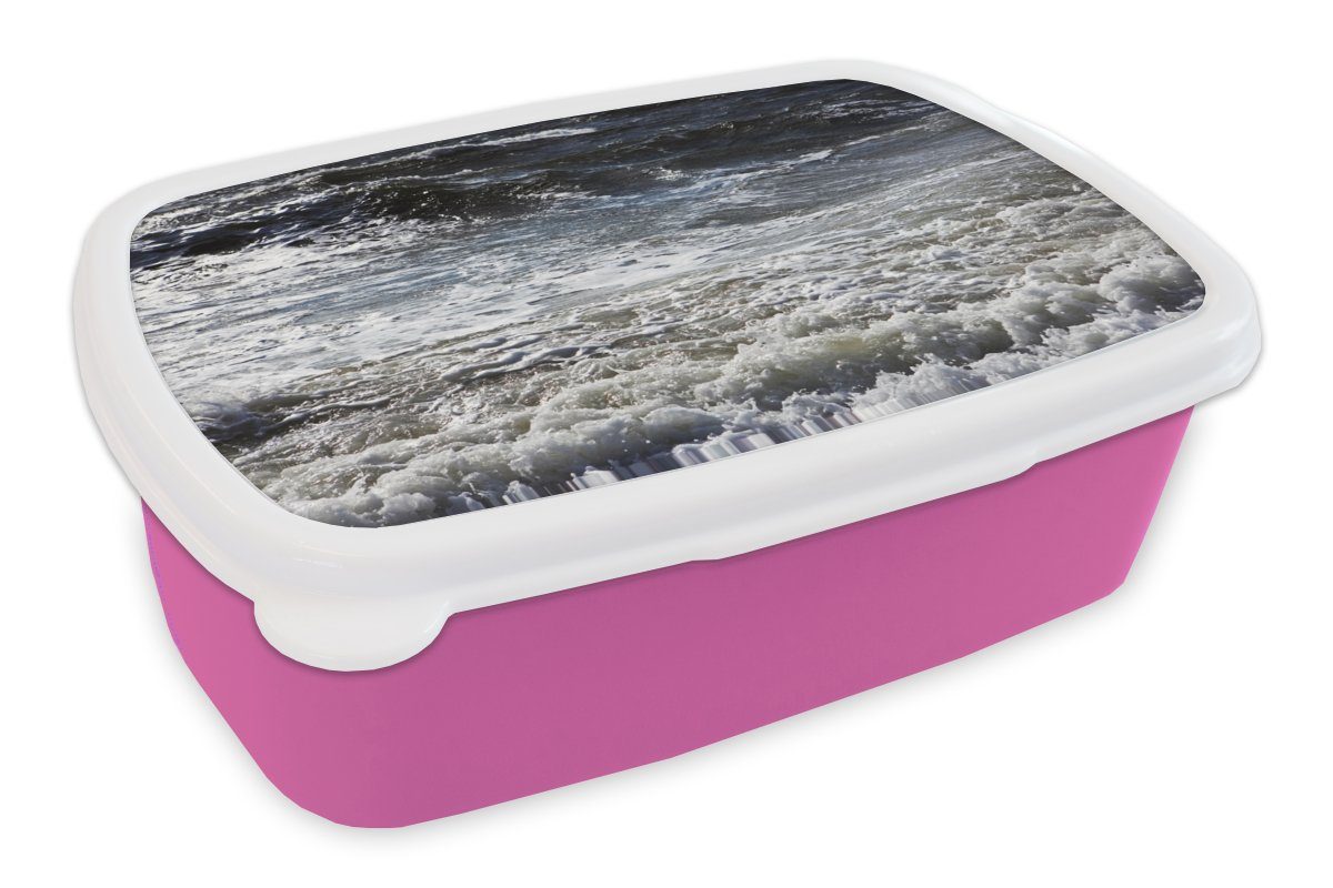 MuchoWow Lunchbox Nordsee - Wasser - Wellen, Kunststoff, (2-tlg), Brotbox für Erwachsene, Brotdose Kinder, Snackbox, Mädchen, Kunststoff rosa