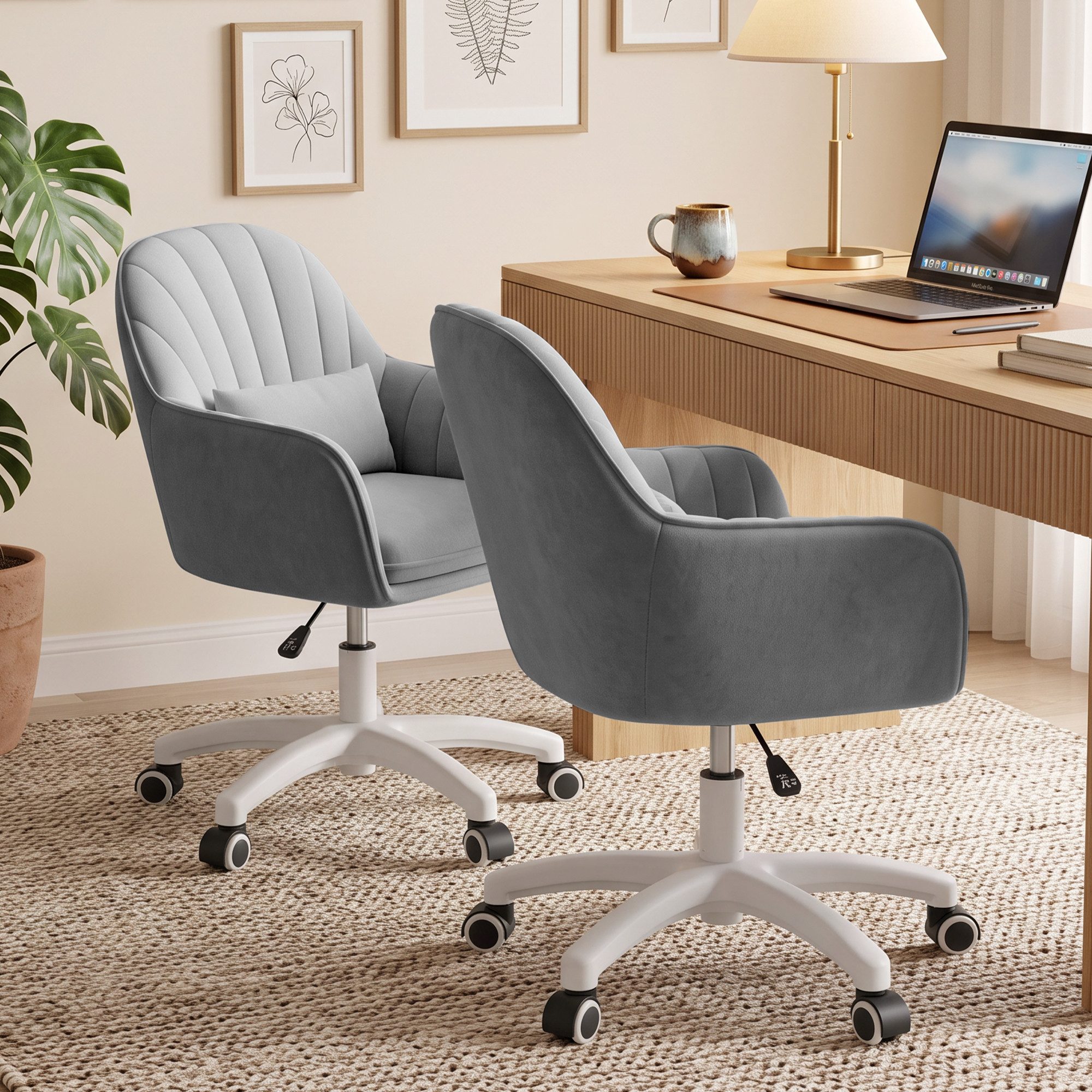 HawthyHome Bürostuhl Ergonomischer Homeoffice-Stuhl, 360° Drehbar & Höhenverstellbar (2 St), Samtbezug mit Kopfkissen, ideal für Arbeitszimmer & Schlafzimmer