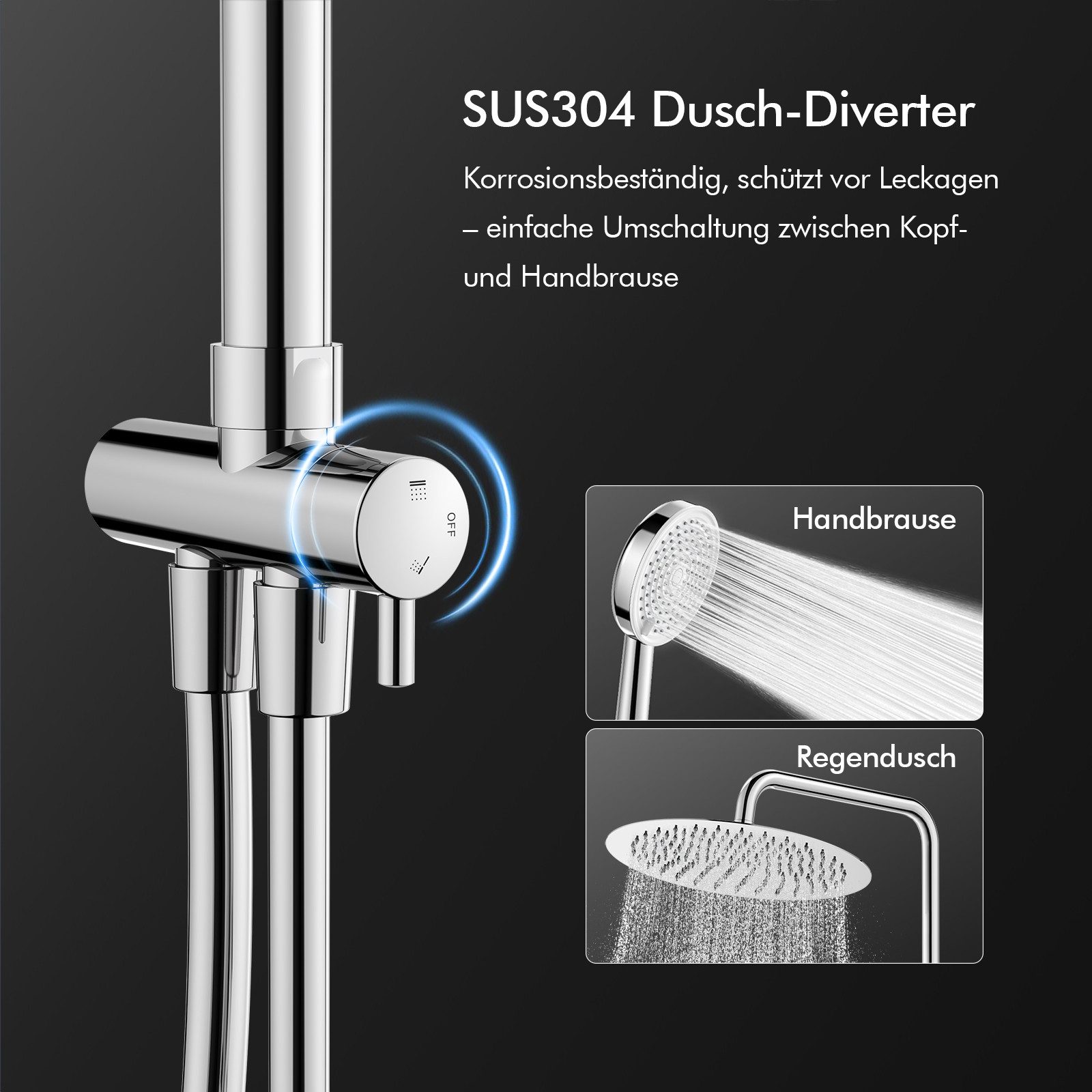 HOMELODY Duschsystem 12'' Regendusche, Höhenverstellbar, 2-Wege Umschalter, günstig online kaufen