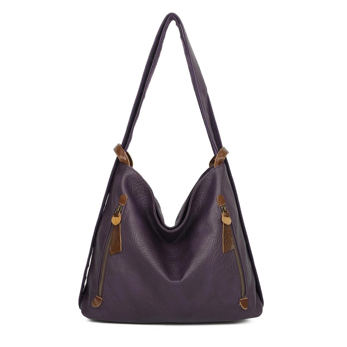 ITALYSHOP24 Schultertasche Damen Rucksack Handtasche Schultertasche, leichtgewicht Shopper, als Umhängetasche tragbar