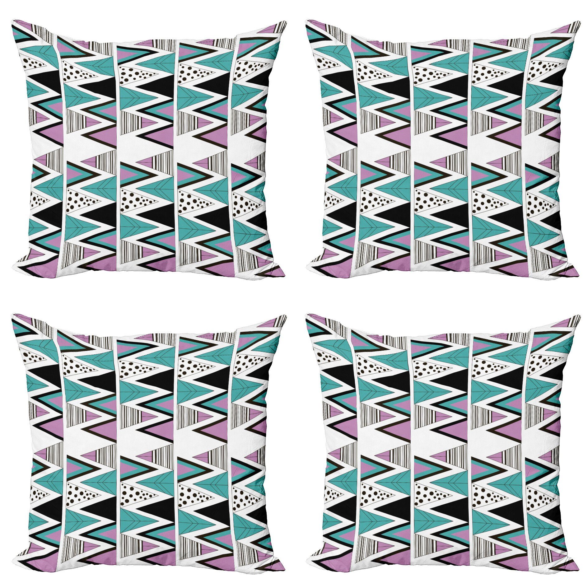 Geometrisch (4 Memphis Modern Stück), Doppelseitiger 80er Kissenbezüge Zigzag Accent Digitaldruck, Abakuhaus