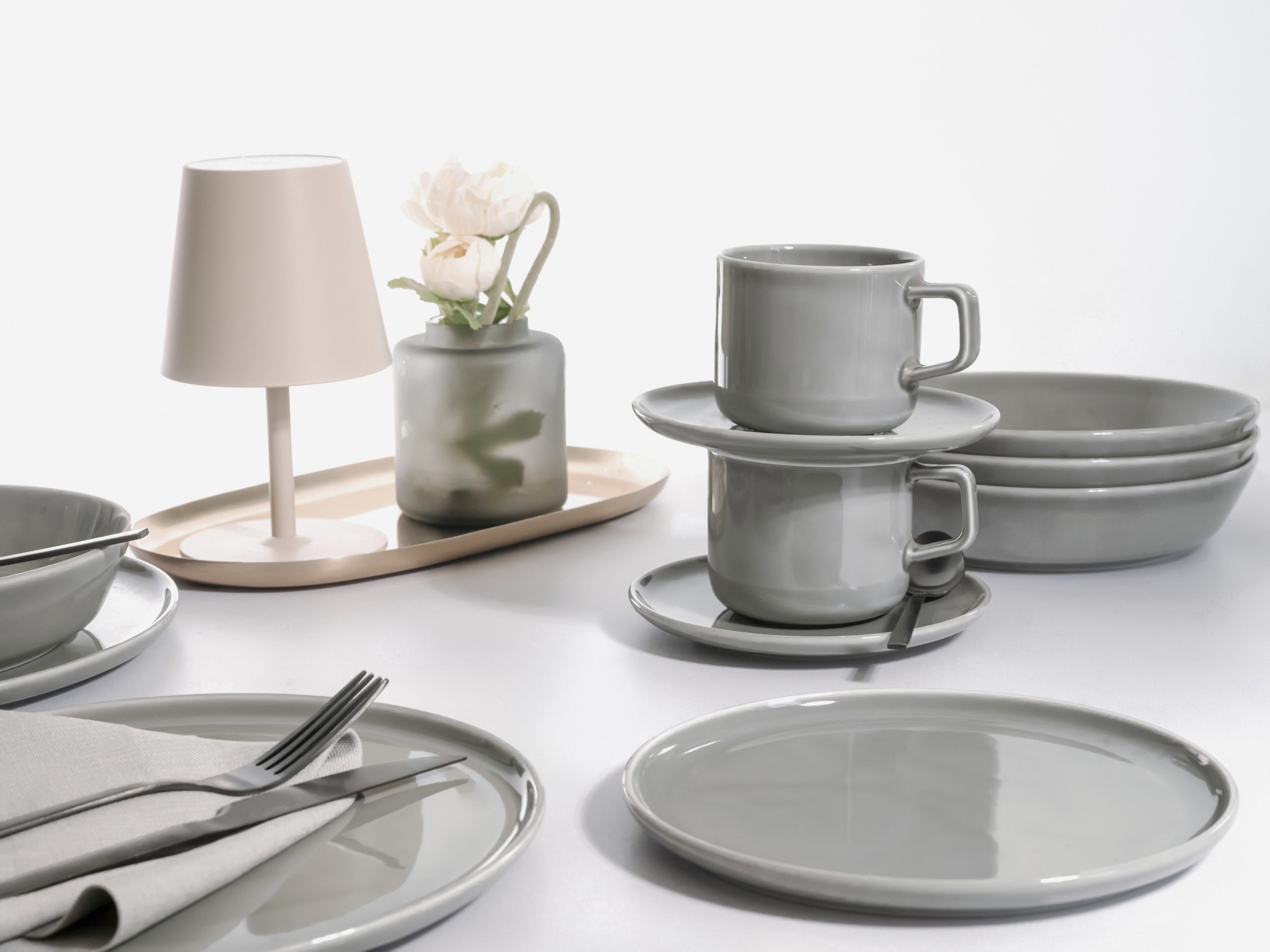 CreaTable Kombiservice Chef Collection, Service 30-tlg. (30-tlg), 6 Personen, Porzellan, Moderne Formensprache, Edelgrau Optik