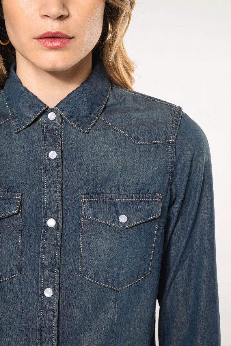 Kariban Outdoorhemd Damen denim-hemd langarm