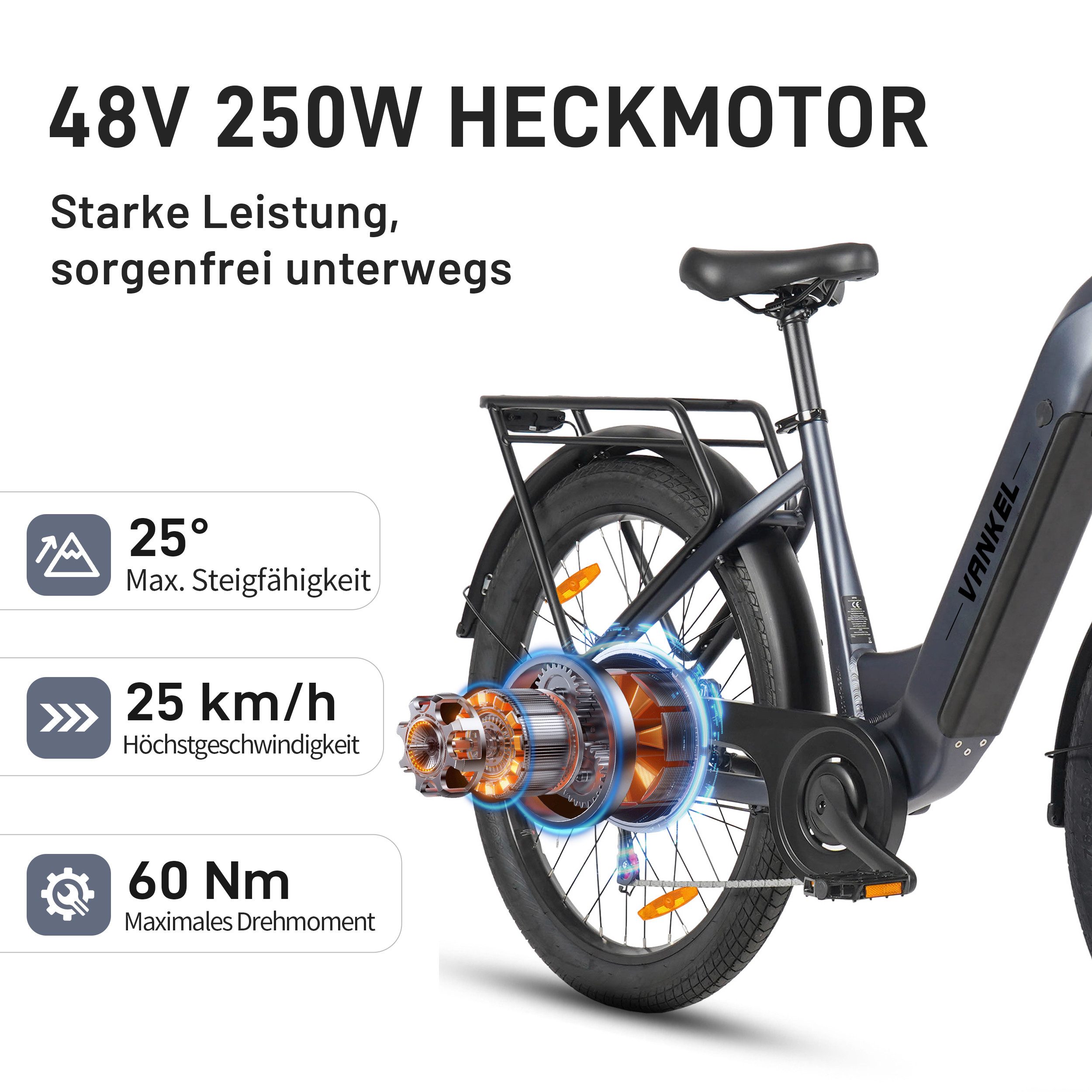 Vankel E-Bike Cityrad 26”×3,0/ 29”×2,4 Zoll Elektrofahrrad Damen u. Herren Pedelec 120 km, Kettenschaltung, Heckmotor, 720 Wh, (Beleuchtungsset mit Batterieladegerät, Batterieschlüssel, Werkzeug), Fat Mountain LG Akku All-Terrain Elektrofahrrad mit Drehmomentsensor