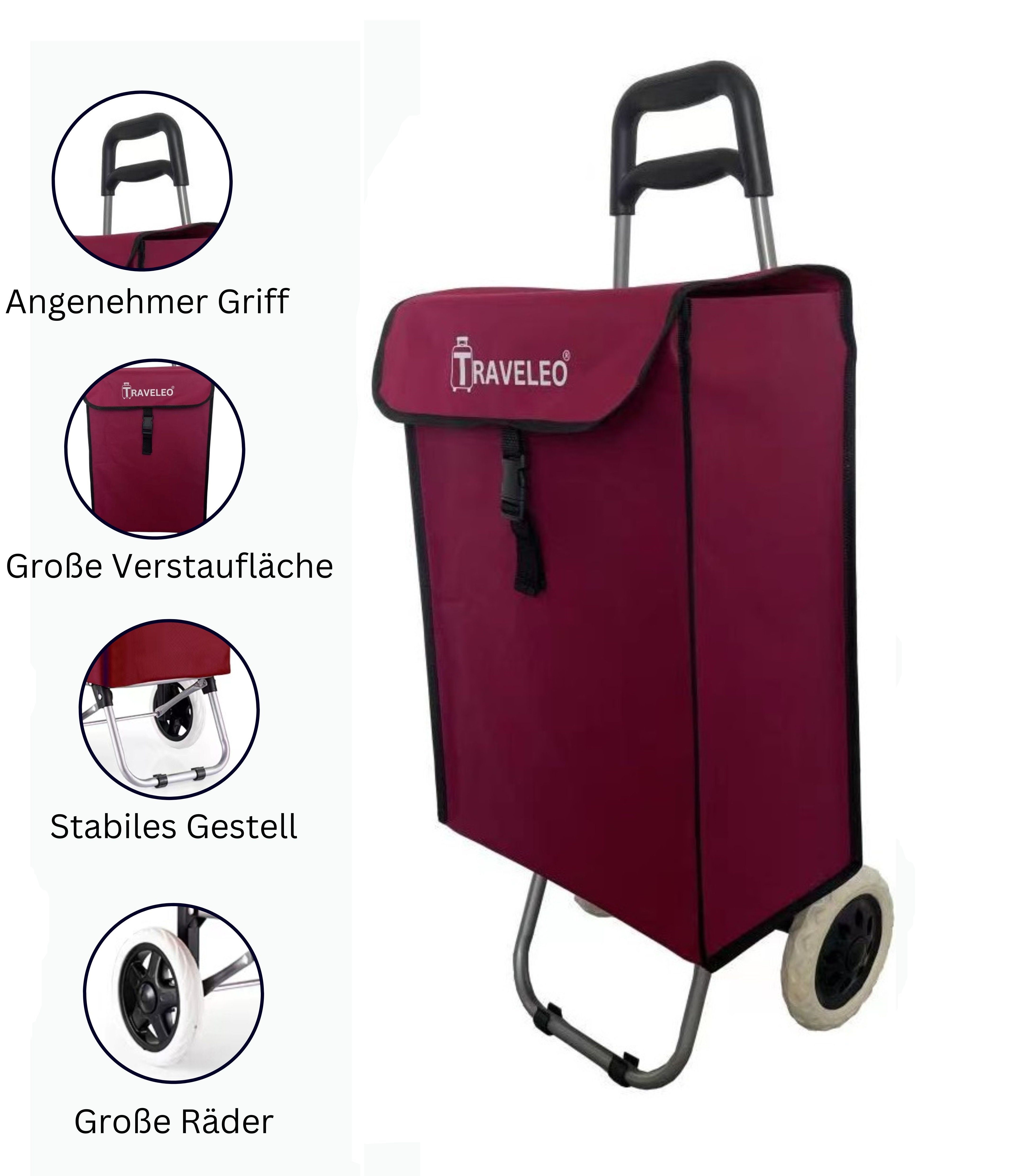 Einkaufstrolley Rot Cheffinger Aluminium Trolley 45L Einkaufswagen Tasche Einkauf Shopping Stabil