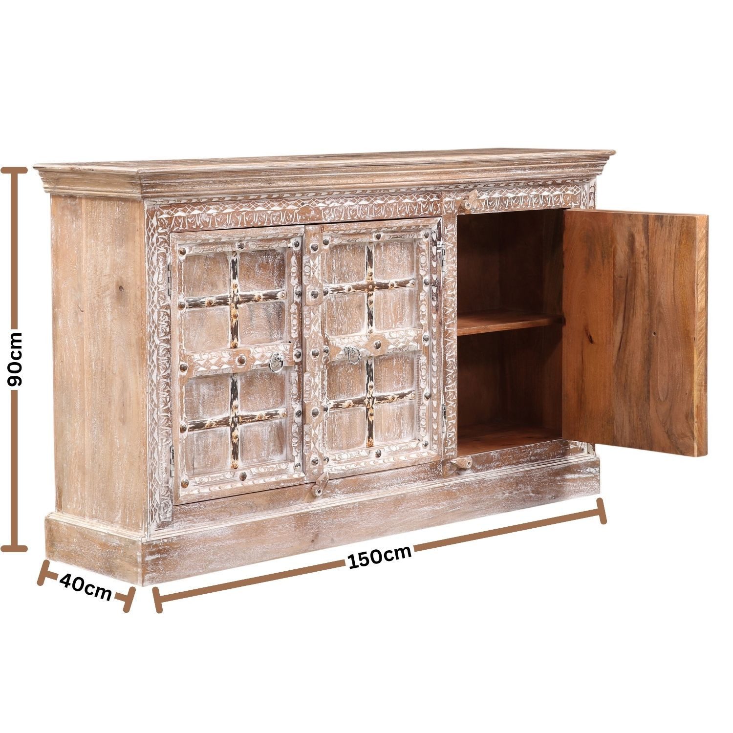 Marrakesch Orient & Mediterran Interior Sideboard Vintage Sideboard Hira handgefertigt aus Mangoholz in Beige-Weiß 90 cm (1 St), Handarbeit