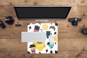 MuchoWow Gaming Mauspad Muster - Kaffee - Frühstück - Croissant (1-St), Mousepad mit Rutschfester Unterseite, Gaming, 40x40 cm, XXL, Großes