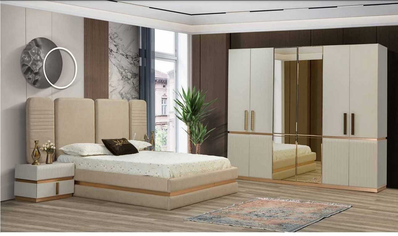 JVmoebel Schlafzimmer-Set Bett 2x Nachttische Kleiderschrank 4tlg Schlafzimmer Set, (4-St., Bett, 2x Nachttisch, Kleiderschrank), Made in Europa