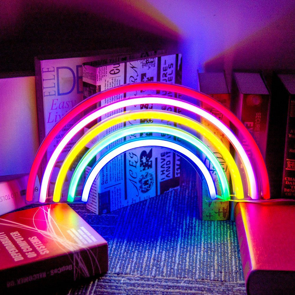 Rosnek LED Dekolicht Neon Lampe,Rose Ananas OPEN Good Vibes,Schlafzimmer Nachtlicht, Regenbogen, mit USB transparenter Acrylrückwand