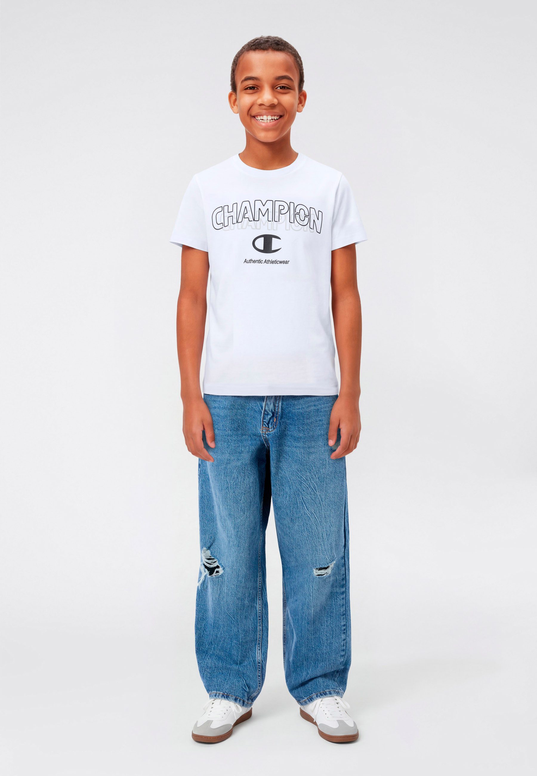 Champion T-Shirt Graphic T-Shirt für Kinder, sportlicher Stil, Kurzarm, Rundhalsausschnitt