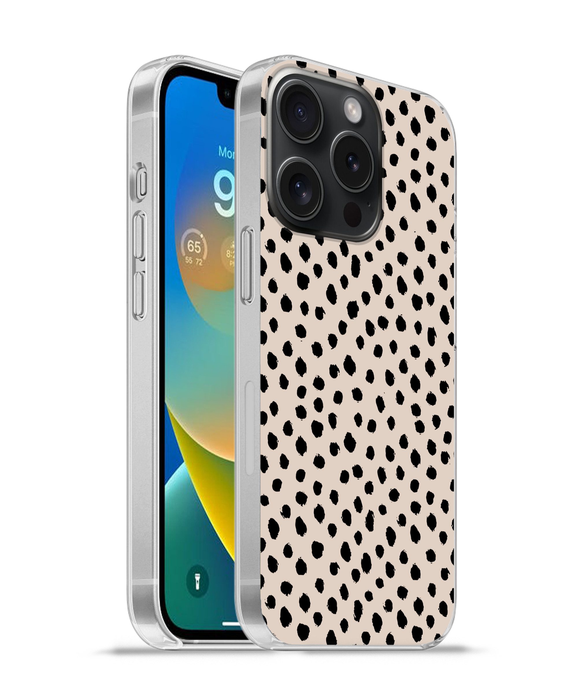 MuchoWow Handyhülle für Apple iPhone 15 Pro Polka dots - Schwarz - Beige, Smartphone-Bumper, Print, Handy Schutzhülle Dünn