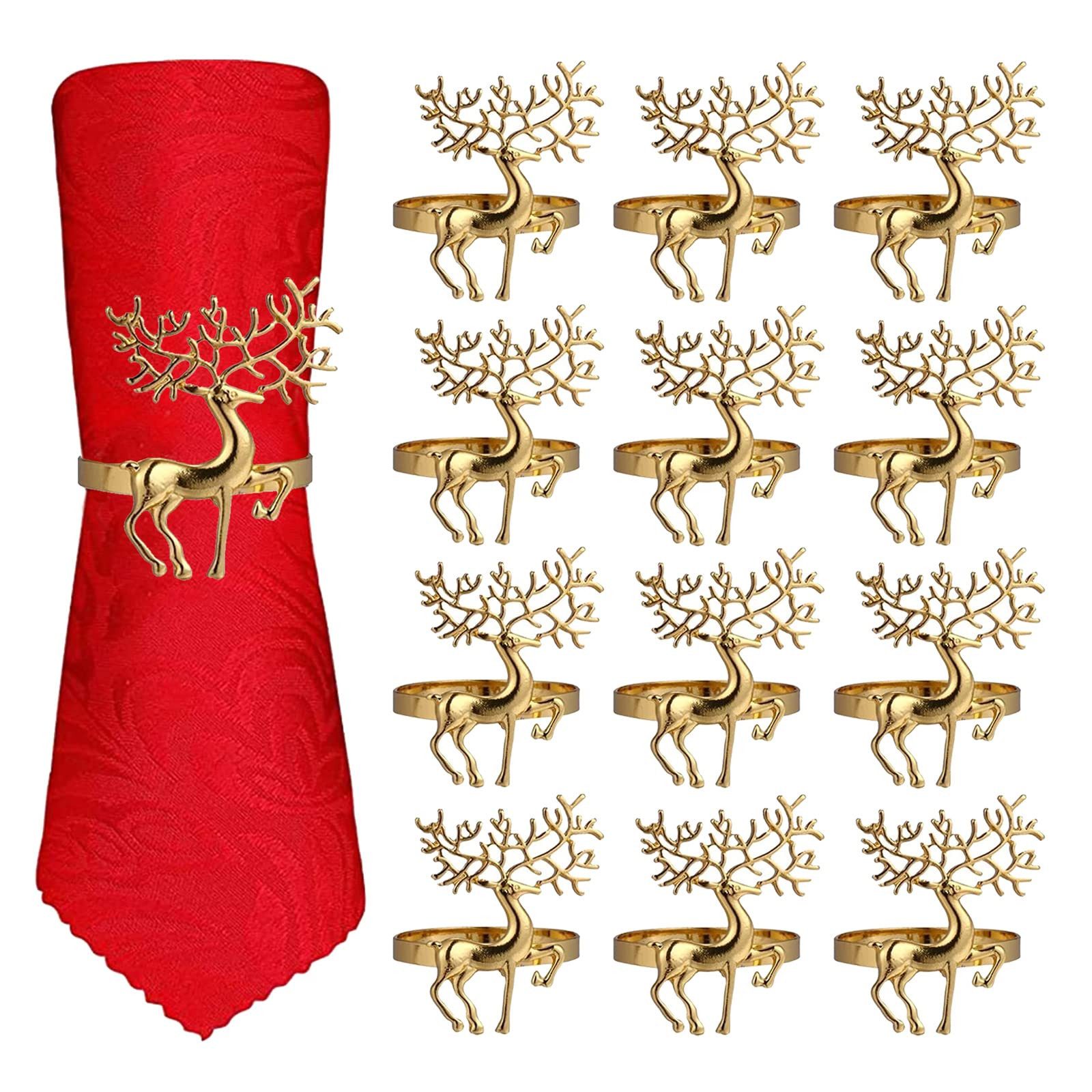 FOUORTUNATE-BEE Serviettenring 12er Set Weihnachts-Serviettenringe mit Hirsch & Schneeflocke, Dekorative Serviettenhalter für Tisch, Hochzeit & Festessen