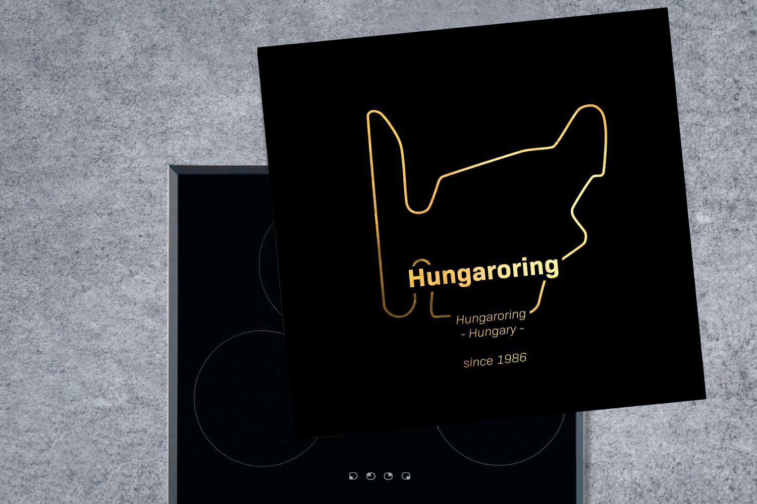 Formel Vinyl, für Hungaroring 78x78 1 cm, tlg), Arbeitsplatte Ceranfeldabdeckung, - Herdblende-/Abdeckplatte küche (1 MuchoWow Rennstrecke, -