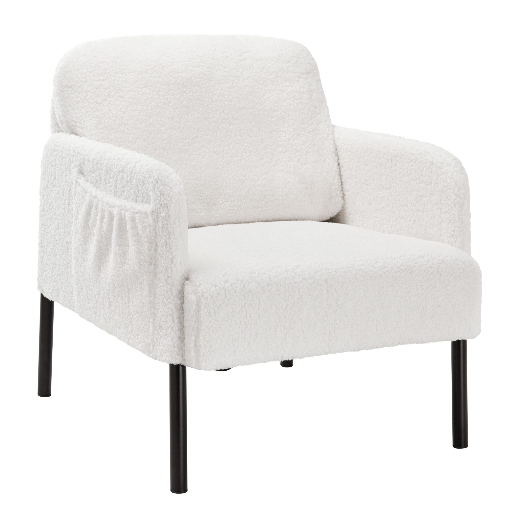 Mondeer Sessel, Freizeitsessel mit Weiß Lammwollstoff und Schwarzes Metallg günstig online kaufen