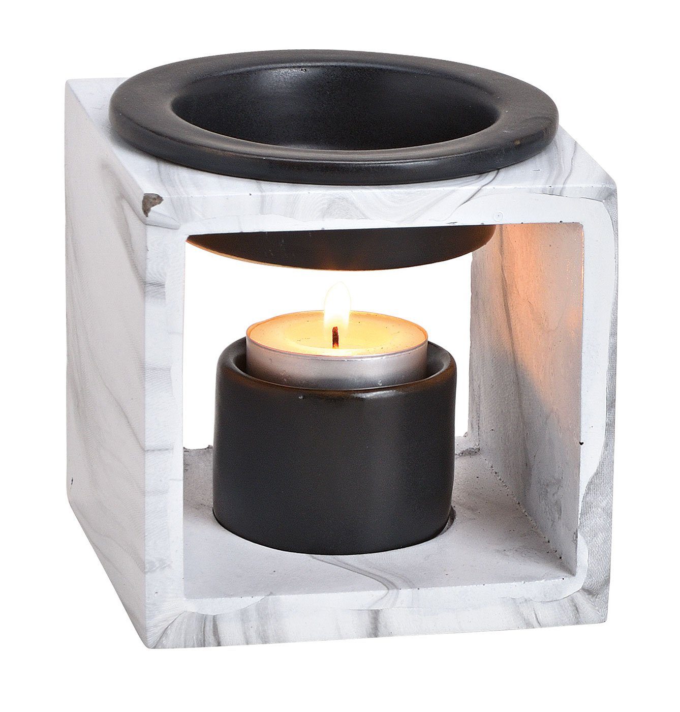 Levandeo® Duftlampe, Duftlampe 10x10cm Keramik Marmoroptik Schwarz Öllampe günstig online kaufen