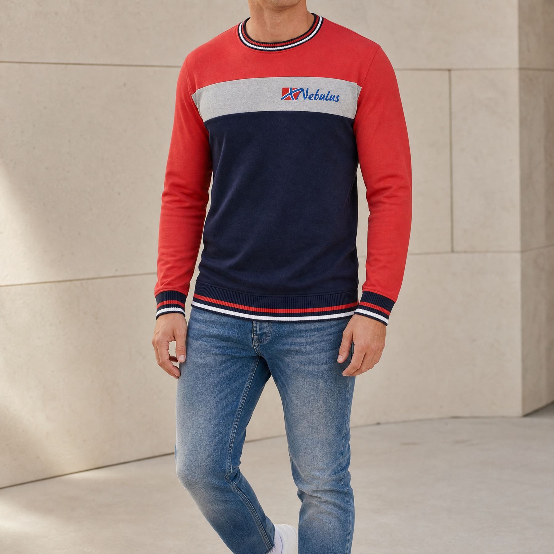 Nebulus Sweatshirt PAUI, P5031 - Herren, rot-navy, XL