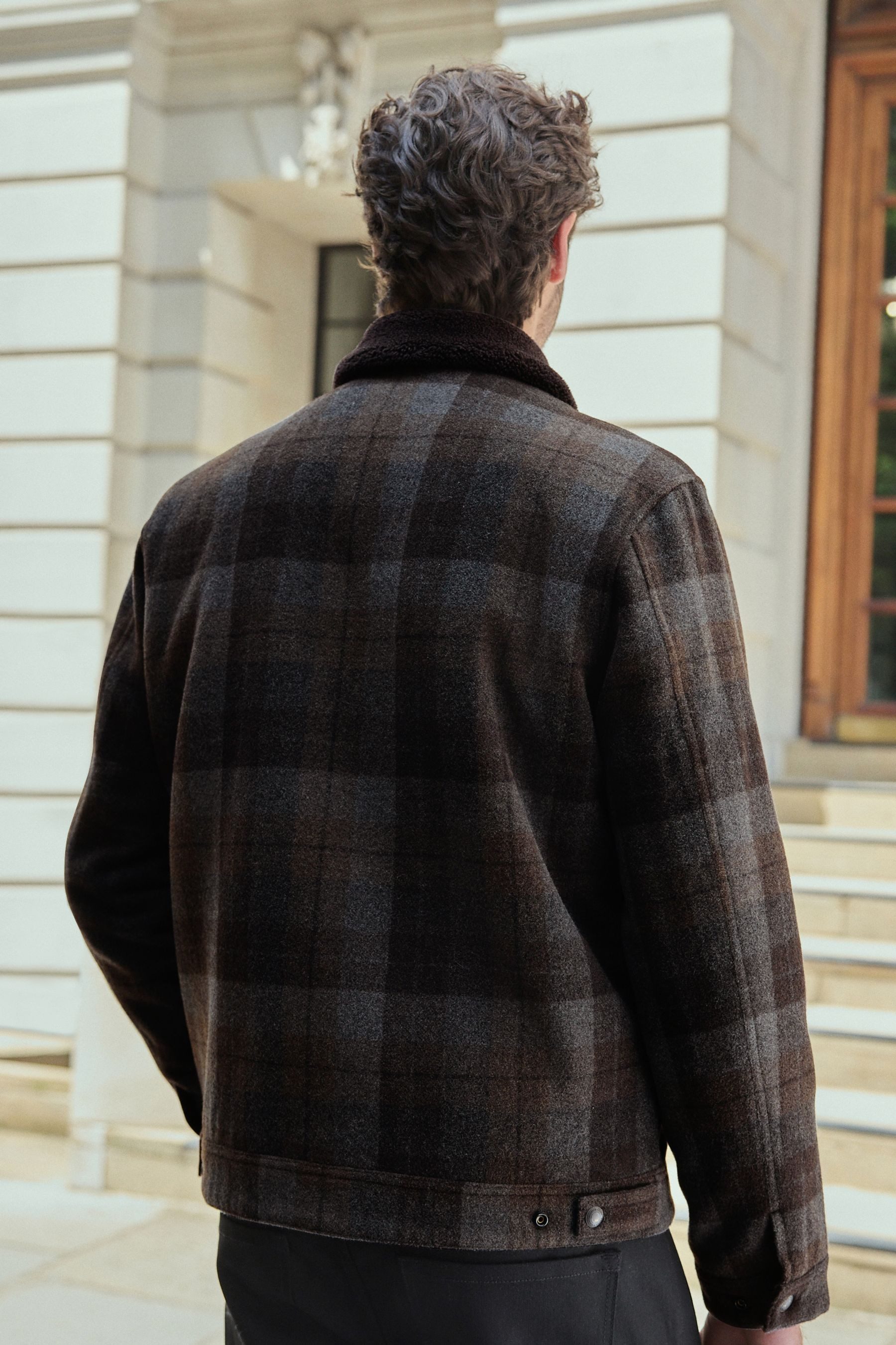 Next Kurzjacke Karierte Borg-Jacke mit Kragen + hohem Wollanteil (1-St) günstig online kaufen