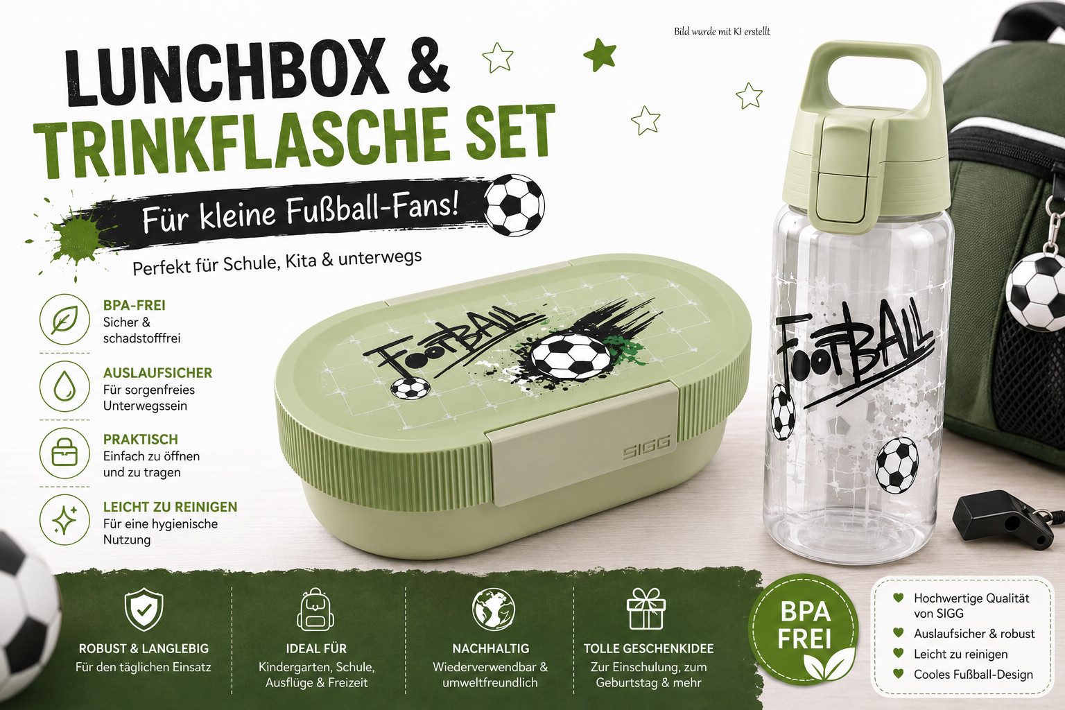 Sigg Lunchbox SIGG Brotdose Lumo + Trinkflasche Viva One - Schule & Kindergarten, (Auslaufsichere Trinkflasche und robuste Lunchbox – langlebig), ideal für Pausenbrot, Obst und Snacks in Schule