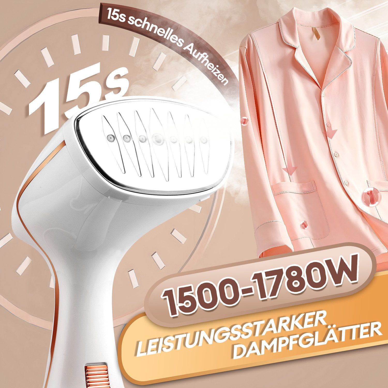 CkeyiN Dampfglätter 1780W Dampfbürste mit 320ML Wassertank Dampfleistung max. 25g/min, 1780,00 W, 3 Dampfstufen LED-Anzeige Heiz-Countdown-Anzeige für Zuhause R – Bild 4 von 5