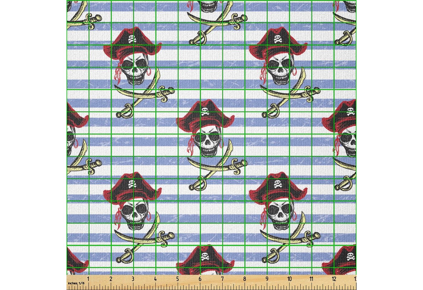 Thumbnail - Abakuhaus Stoff ausdehnbar mit Elestan für Heimwerkarbeiten und Näharbeiten, Pirates Jolly Roger auf Streifen