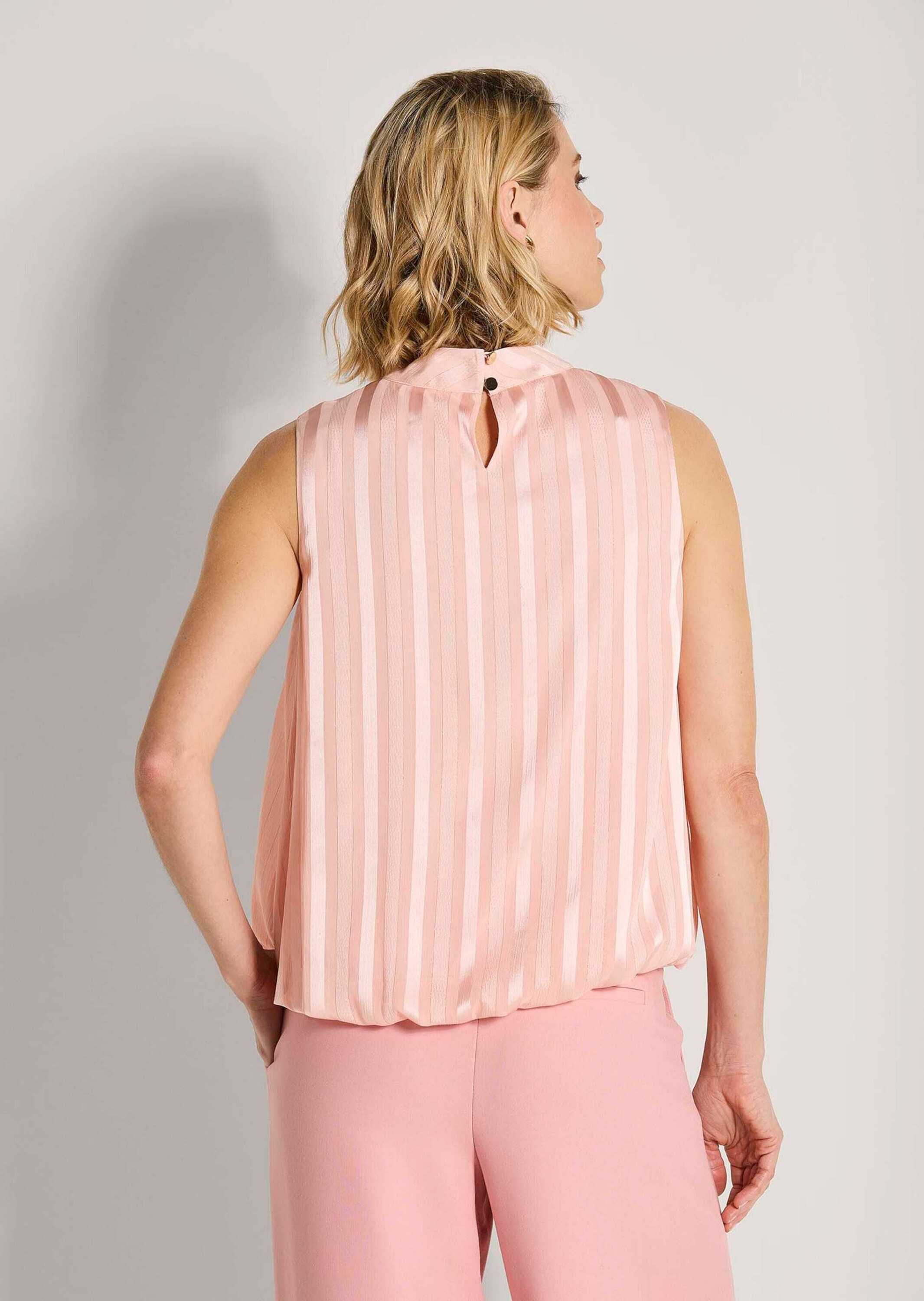 MADELEINE Kurzarmbluse Elegante ärmellose Bluse Streifenmuster mit Stehkragen und Gummizug