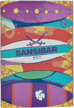 Teppich Rantum Beach SA-020, Sansibar, rechteckig, Höhe: 5 mm, Flachgewebe, modernes Design, Motiv Surfbretter, Outdoor geeignet