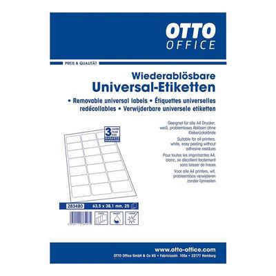 Otto Office Etiketten Standard, 525 Stück, 63,5x38,1 mm, hochweiß, selbstklebend/ wiederablösbar