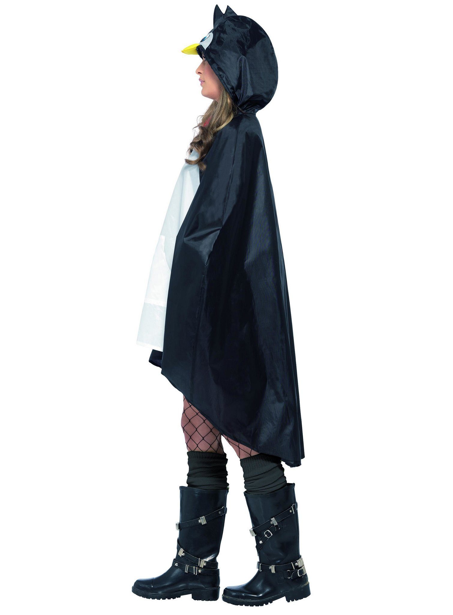 Smiffys Kostüm Poncho Pinguin - Karnevalskostüm Damen Fasching, Tierischer Regenschutz für Festival und Event