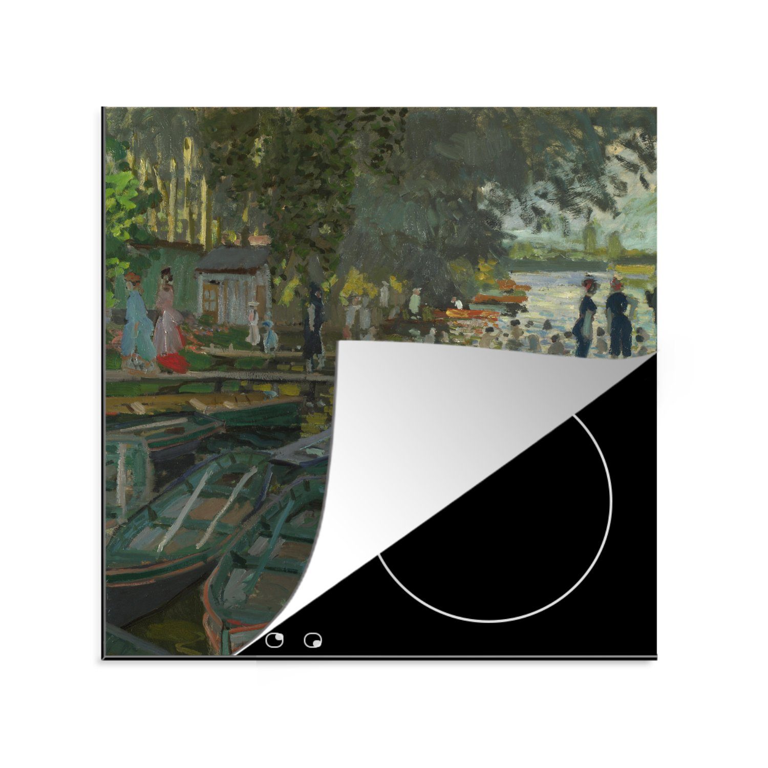 MuchoWow Herdblende-/Abdeckplatte Badende in La Grenouillère - Gemälde von Claude Monet, Vinyl, (1 tlg), 78x78 cm, Ceranfeldabdeckung, Arbeitsplatte für küche