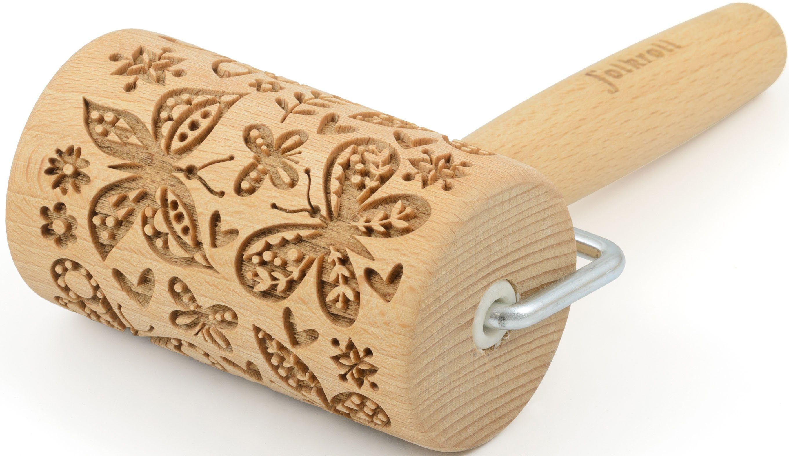 folkroll Teigroller 3D-Motiv-Teigrolle Massivholz, Schmetterlinge