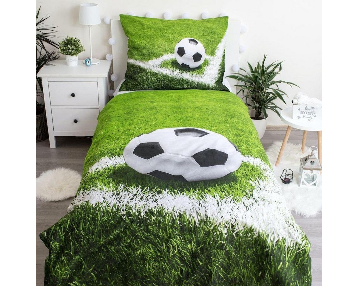 Jerry Fabrics Jugendbettwäsche Jerry Fabrics Bettwäsche Fußball 140x200 + 70x90 cm 100% Baumwolle, 2 teilig, mit Reißverschluss