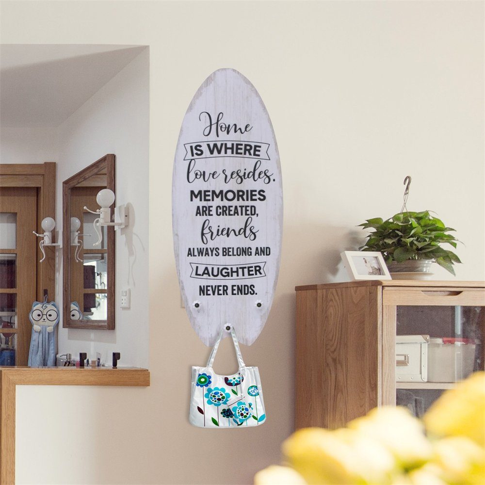 Melko Garderobenpaneel Plankenschild mit Kleiderhaken Wandschild Holzbild Surfboard Wandbild (Stück, Paneel), Surfbrett Optik