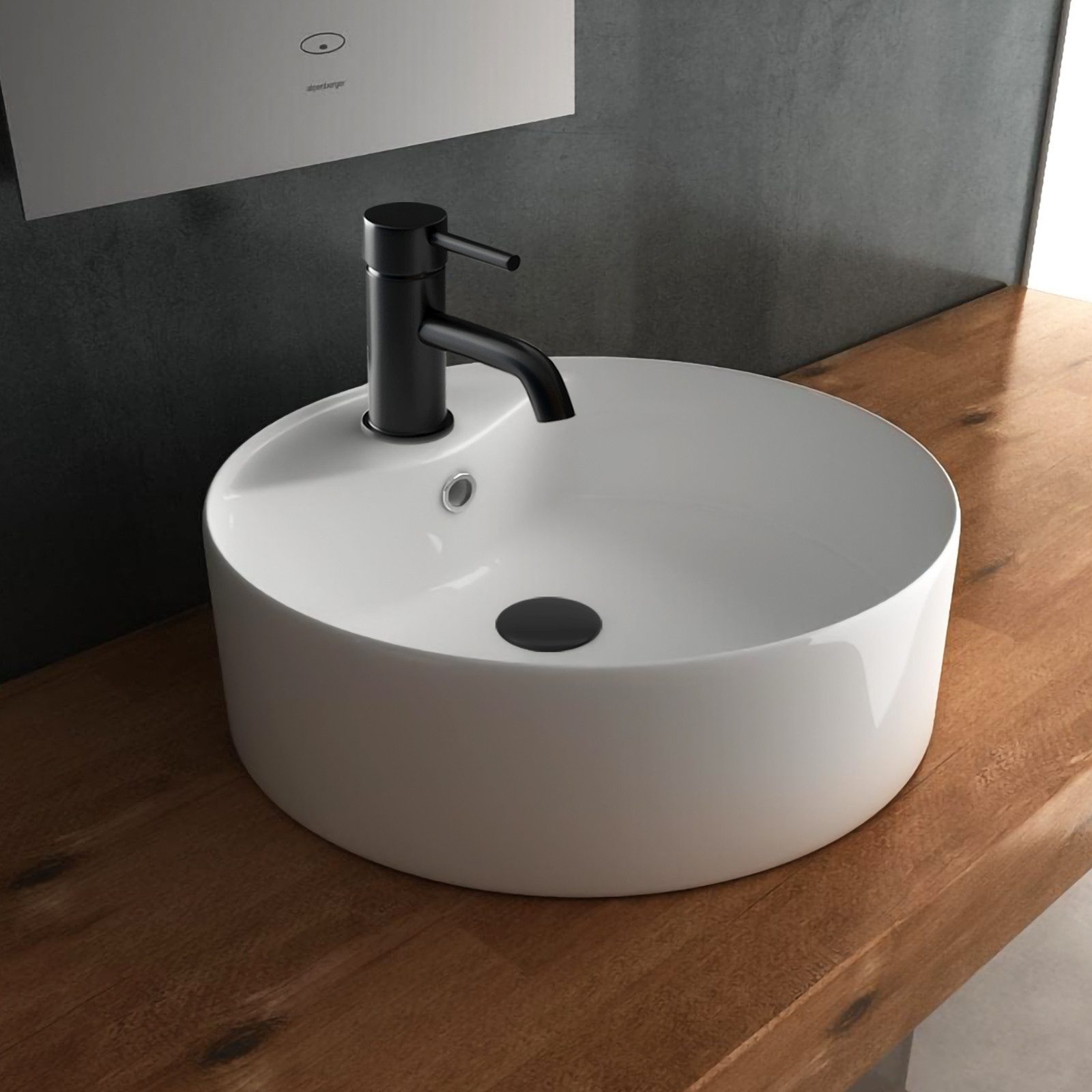 Alpenberger Aufsatzwaschbecken Rund - Mini Waschbecken Klein - Waschtisch Waschschüssel Waschschale (1-tlg., 1-St., Handwaschbecken), Aufsetzbare Washbasin pflegeleicht & hygienisch mit Lotuseffekt