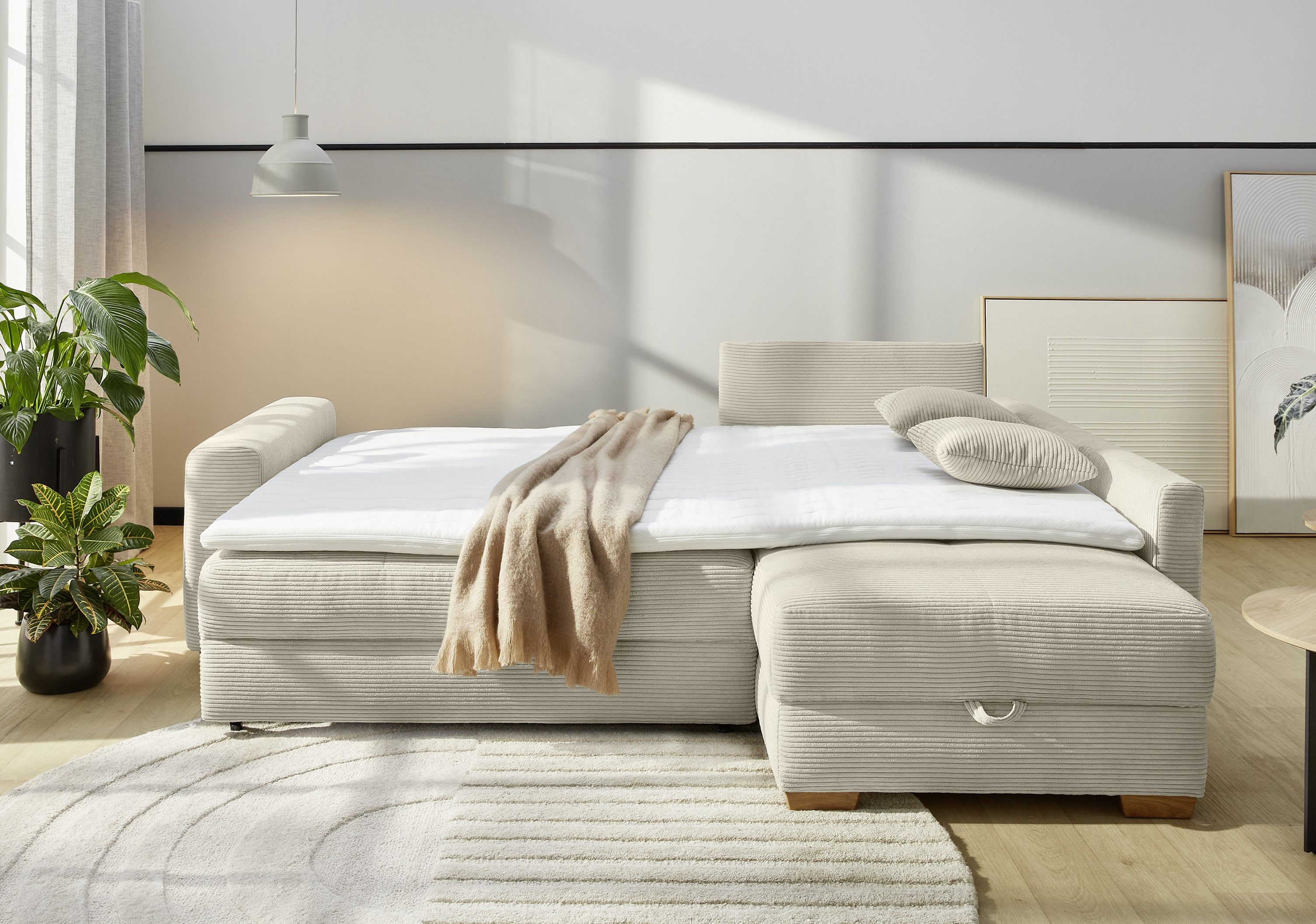 Jockenhöfer Gruppe Ecksofa Sunset L-Form, B: 257 cm, Liegefl. 160x223 cm Dauerschlafsofa, Tonnentaschen-Federkern, Kaltschaumtopper, Bettkasten & Zierkissen