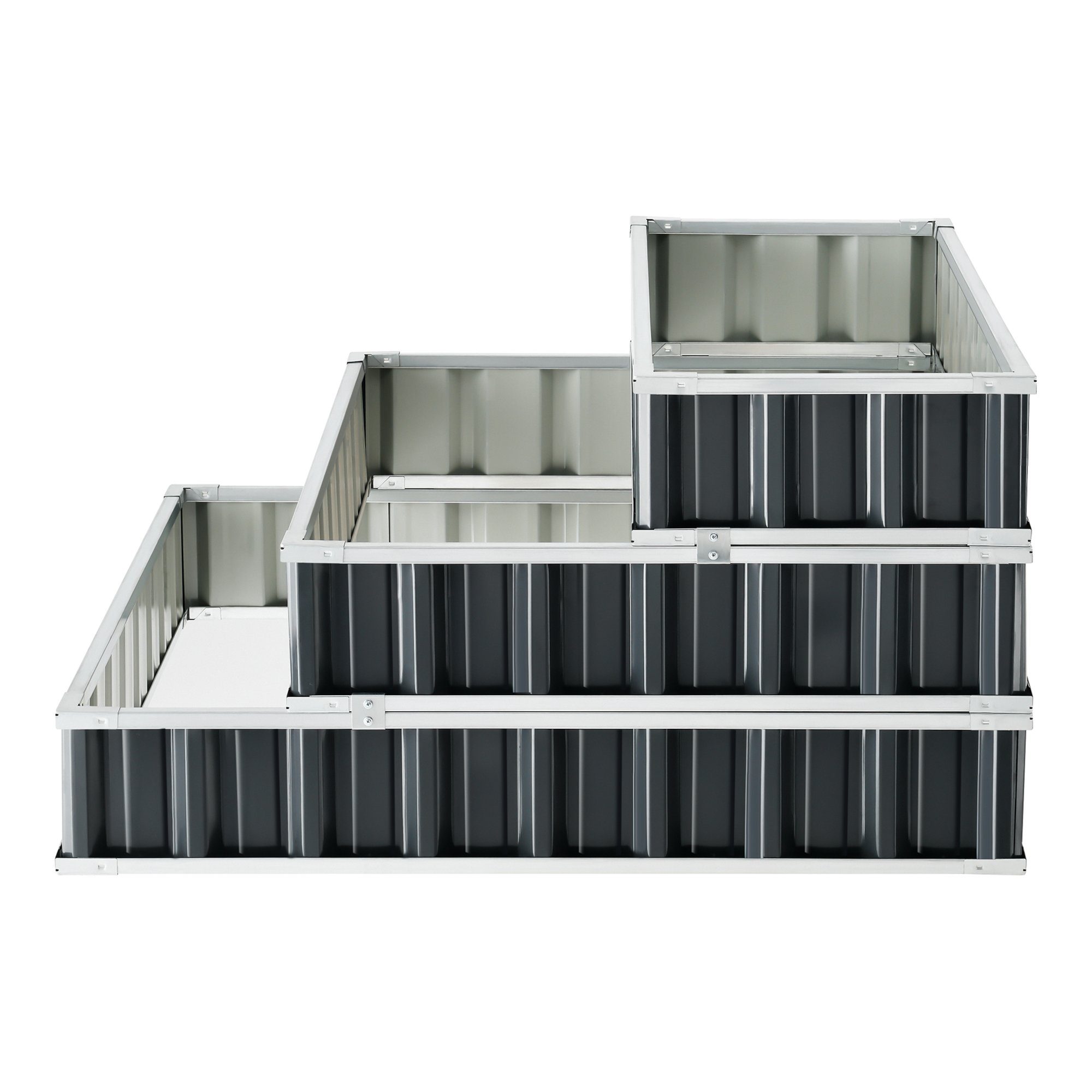 en.casa Hochbeet, Pflanzbeet 3-stufig 118x118x60cm Anthrazitgrau