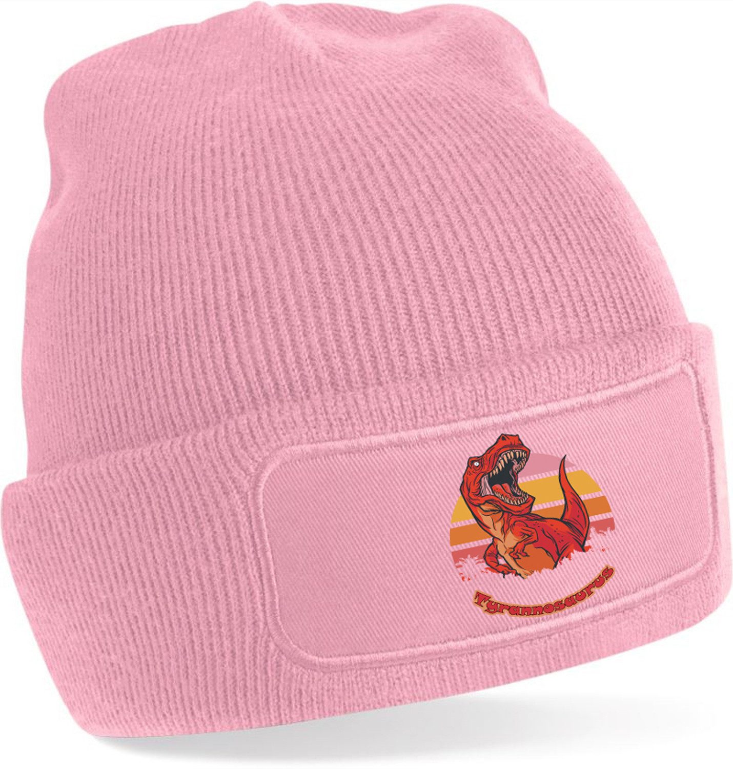 MyDesign24 Beanie für kalte Tage mit Umschlag und stylischem Print Dino Mütze Wintermütze für Männer, Frauen, Jungen und Mädchen i100