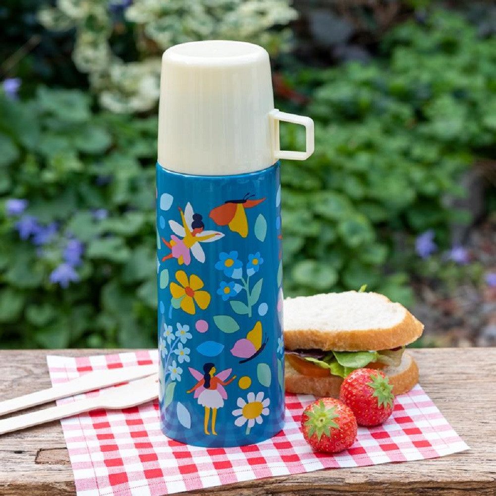Rex London Isolierflasche Fairies in the Garden mit Kunststoff Becher, Edelstahl Isolierkanne, für 350 ml, Auslaufsicher - Druckknopf-Verschluss, Fee