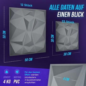 WANEELL 3D Wandpaneel Diamond, BxL: 50,00x50,00 cm, 3,00 qm, (12 stück, Hochwertige PVC Paneele ideal für die Gaming Wand) PVC
