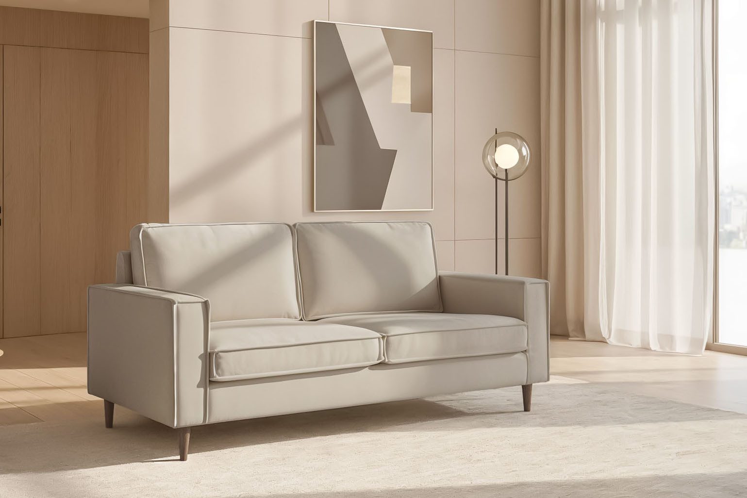 Home affaire 2-Sitzer Pinto Skandi, 166 cm, Chenille, Struktur, mit Keder, Massivholzfüße Eiche geräuchert, Wellenunterfederung