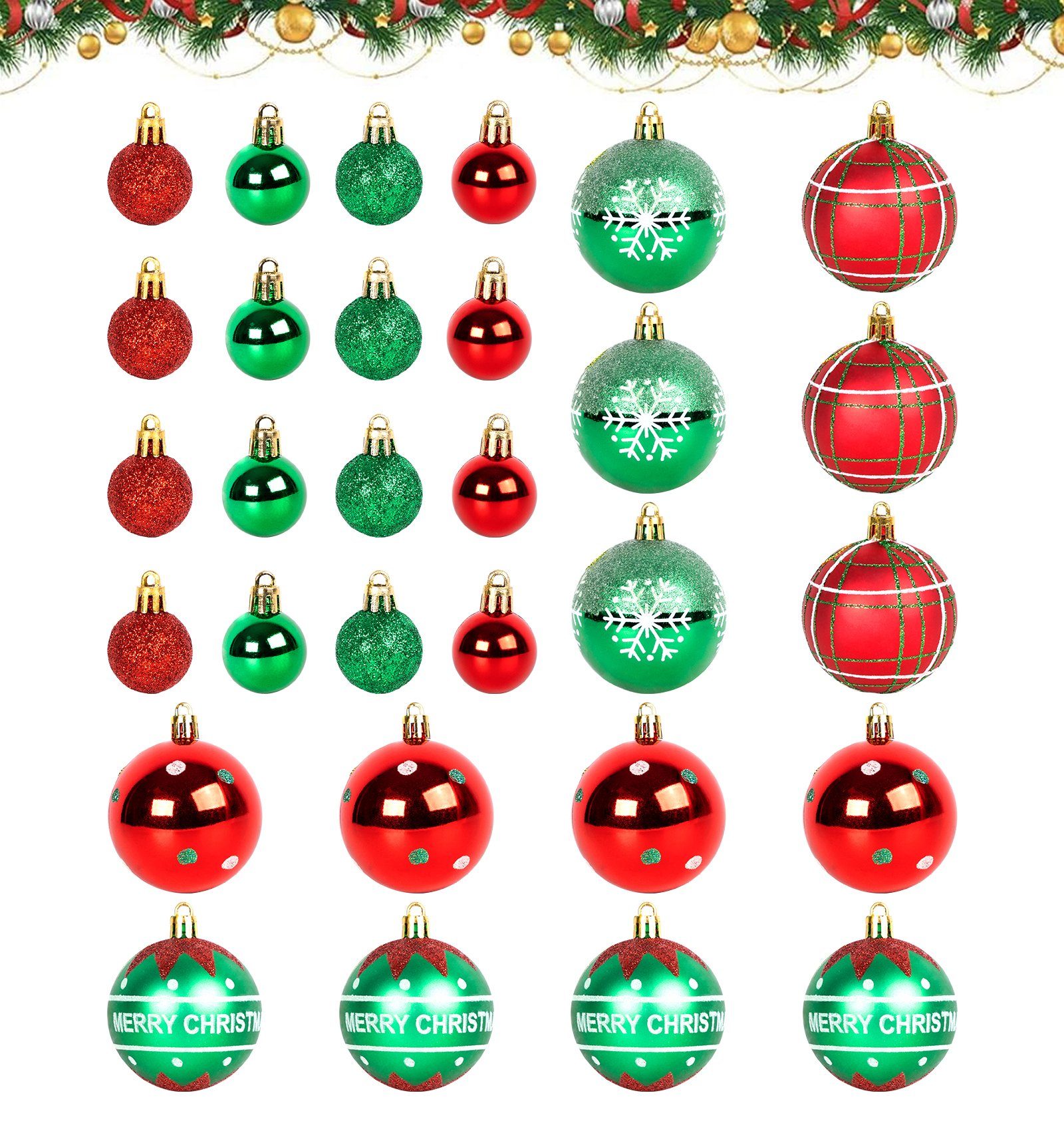 Ornamente (30-tlg), Homewit Set Rot Weihnachten Weihnachtskugeln Dekoration Glitzernd und Christbaumsdeko Grün Christbaumschmuck Glänzend Christbaumkugeln