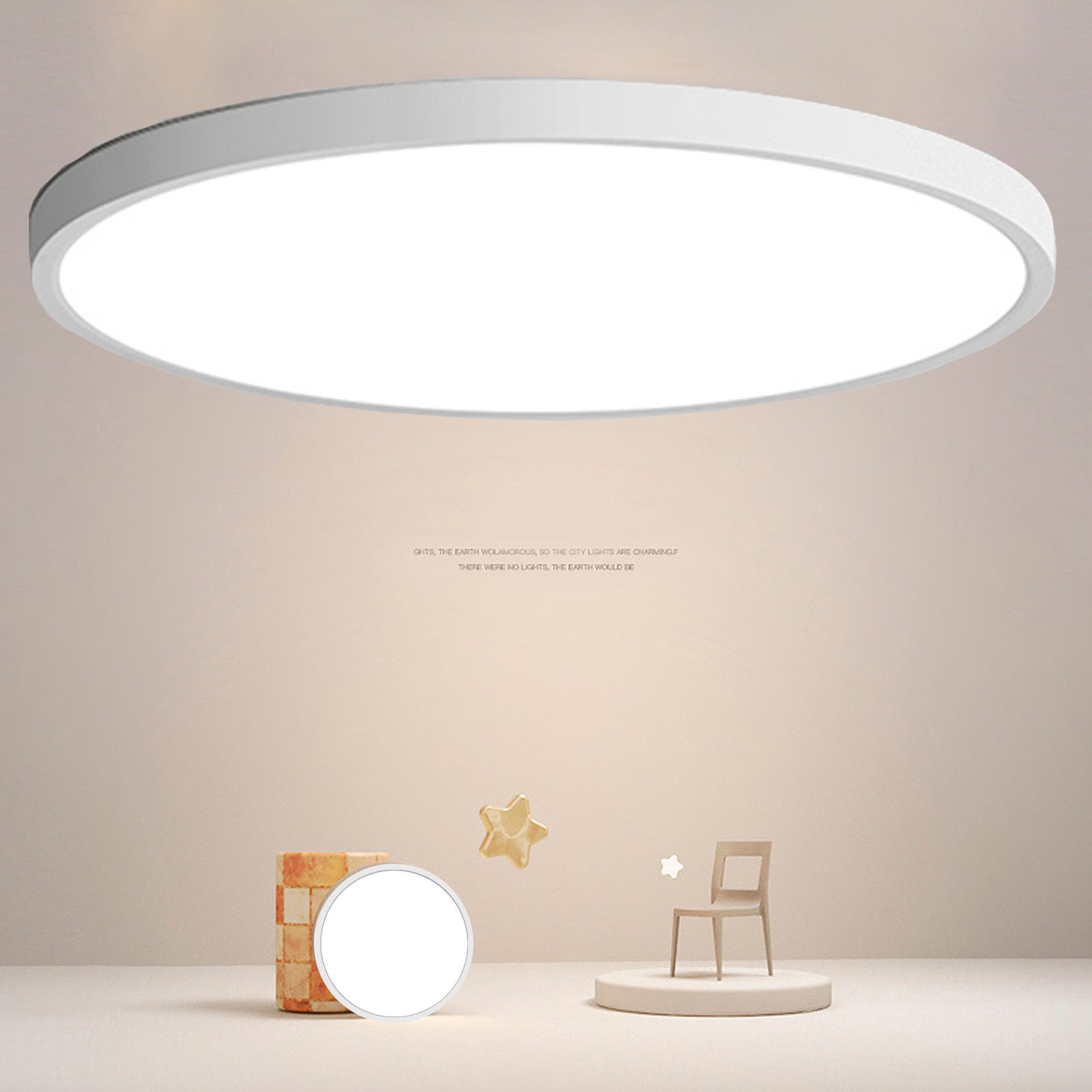 Fyrove Deckenleuchte LED Deckenleuchte 30W Ø28 cm rund, flache Deckenlampe 6500K kaltweiß, LED fest integriert Flur inkl Leuchtmittel 650OK, weiB, Wohnzimmer-Leuchte Lampe Flur inkl Leuchtmittel küchenlampe