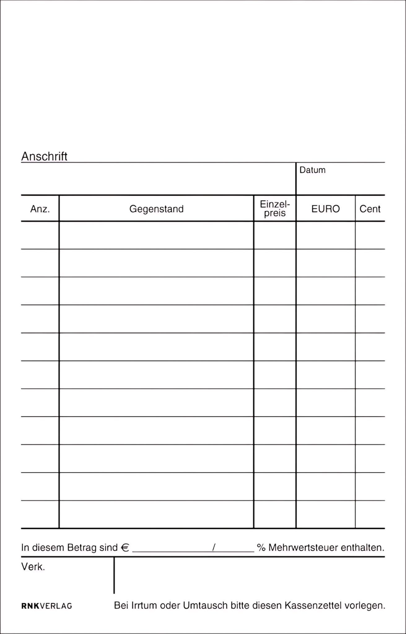 RNK Kassensystem RNK Kassenblock 100x150cm 2x50Bl oben geheftet